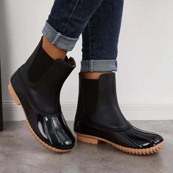 Duck Boots Slip On Glossy Black Matte Black - Picture 3 of 14